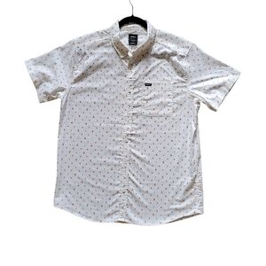 RVCA White Short-Sleeve Button-Down Shirt with Small Red Dot Print